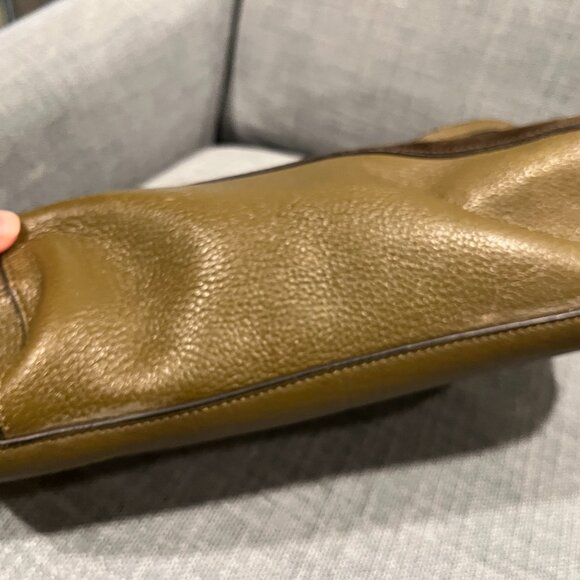 Orla Kiely Stem Olive Green Punched Leather Crossbody Messenger Bag - Picture 4 of 10